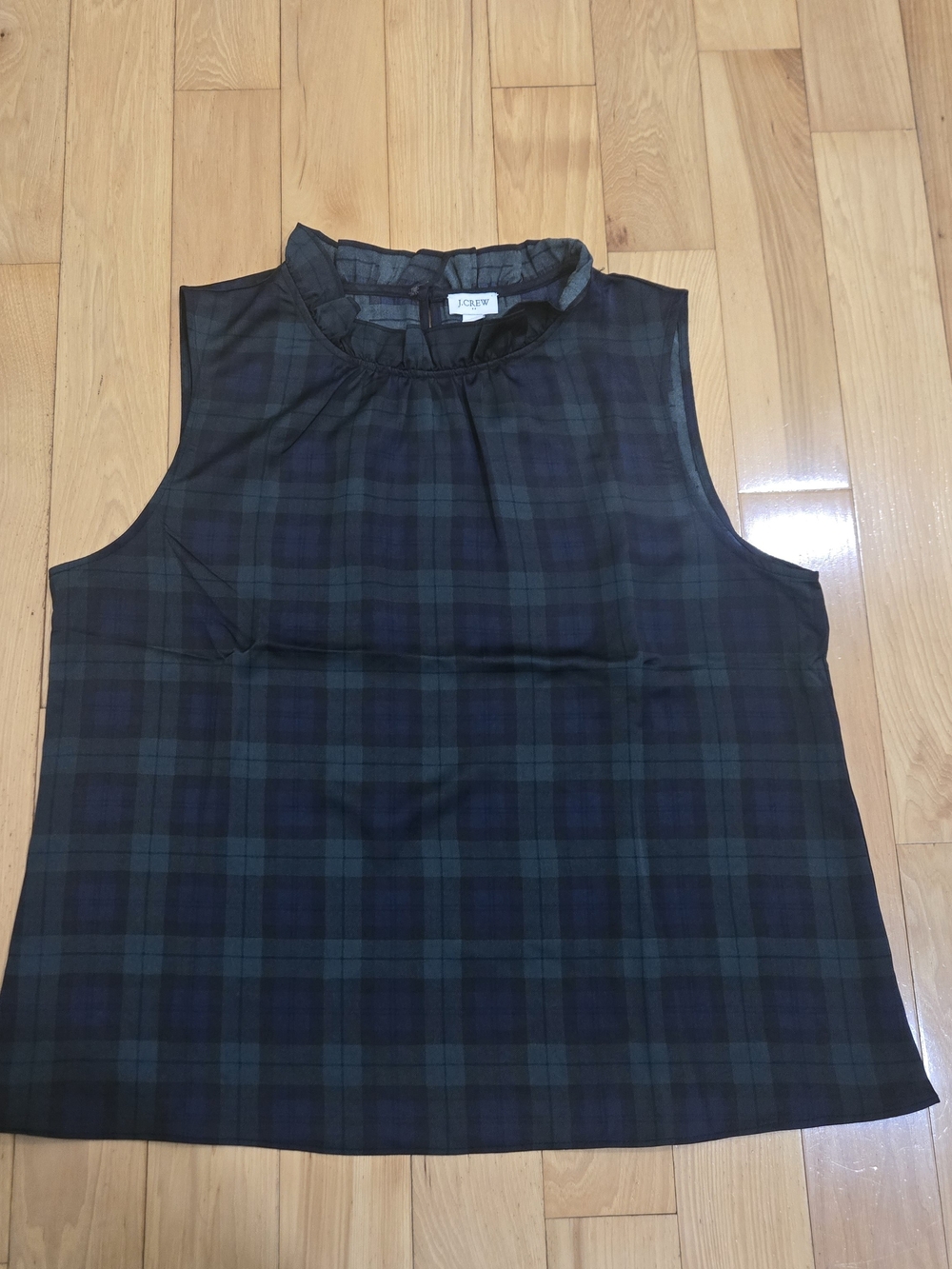 J. Crew Sleeveless Plaid Ruffle-Neck Top in Blackwatch